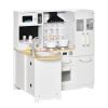Qaba Large Kids Kitchen with Set, Pretend Wooden Cooking Toy Set with of Sound Effect, Microwave, Refrigerator, Simulation Faucet, White