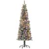 HOMCOM 6 ft Pre Lit Pencil Christmas Tree, Flocked Xmas Tree with Dual Color LED Lights, 429 Branches & Metal Stand for Home Decor, Green