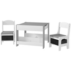 Qaba Kids Play Table Set 3PC with Reversible Top, Chalkboard, Storage, Bookshelf, Gray, Educational