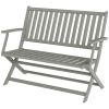 Outsunny 2-Person Foldable Wood Outdoor Bench with Backrest and Armrests for Garden, Porch, Park, Balcony, Gray