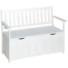 Outsunny 41 Gallon Outdoor Storage Bench, Wooden Deck Box with Inner waterproof PE Lining, 2-Seat Container Perfect for Patio Garden, White