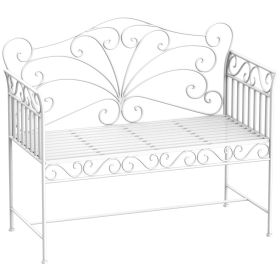Outsunny 45" Patio Garden Bench, Cast Iron Antique Porch Benches for Outside, Cream White