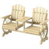 Outsunny 2-Seat Wooden Garden Bench with Table, Umbrella Hole, High Backrest, Armrests for Backyard, Patio, Garden, Natural Wood