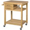 HOMCOM Bamboo Kitchen Island Cart on Wheels - Utility Trolley with 2 Drawers & Open Shelves, Bamboo Tone