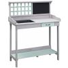 Outsunny Potting Bench Outdoor, with Removable Sink, Blackboard, Open Shelf Storage, Grid Backboard, for Garden, Backyard, Light Gray