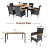 7 Piece Patio Dining Set, Outdoor Patio Conversation Set with Acacia Wood Table Top and Rattan Chairs and Soft Seat Cushions for Deck Backyard Garden