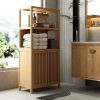 Bamboo Storage Cabinet, Freestanding Bathroom Cabinet with 2 Doors, Floor Cabinet Organizer for Living Room, Kitchen, Entryway