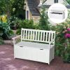 Outsunny 41 Gallon Outdoor Storage Bench, Wooden Deck Box with Inner waterproof PE Lining, 2-Seat Container Perfect for Patio Garden, White