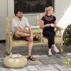 Outsunny 2-Seat Wooden Garden Bench with Table, Umbrella Hole, High Backrest, Armrests for Backyard, Patio, Garden, Natural Wood
