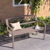 Outsunny Outdoor Bench, Steel Garden Bench with Floral Design Backrest and Armrest, Metal Bench for Patio Park Porch Lawn Yard Deck, Brown
