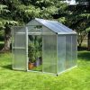 Outsunny 6' L x 6' W Walk-In Polycarbonate Greenhouse with Roof Vent for Ventilation & Rain Gutter, Hobby Greenhouse for Winter, Clear