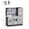 Qaba Brown Wooden Kids Kitchen Playset | Interactive Washing Machine and Water Dispenser