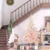 HOMCOM 7ft Pencil Christmas Tree, Pink Artificial Christmas Tree for Holiday Home Decoration with Metal Stand & Automatic Open, Pink