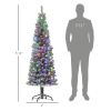 HOMCOM 6 ft Pre Lit Pencil Christmas Tree, Flocked Xmas Tree with Dual Color LED Lights, 429 Branches & Metal Stand for Home Decor, Green
