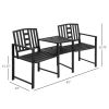 Outsunny Metal Garden Bench Loveseat with Umbrella Hole & Armrests, for Patio, Porch, Backyard