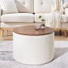 2-Piece Set Round Chenille Storage Ottoman, Equipped with a Drum Shaped Small Stool, Storage Space