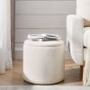 2-Piece Set Round Chenille Storage Ottoman, Equipped with a Drum Shaped Small Stool, Storage Space