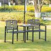 Outsunny Metal Garden Bench Loveseat with Umbrella Hole & Armrests, for Patio, Porch, Backyard