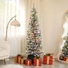 HOMCOM 6 ft Pre Lit Pencil Christmas Tree, Flocked Xmas Tree with Dual Color LED Lights, 429 Branches & Metal Stand for Home Decor, Green