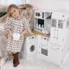 Qaba Large Kids Kitchen with Set, Pretend Wooden Cooking Toy Set with of Sound Effect, Microwave, Refrigerator, Simulation Faucet, White