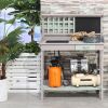 Outsunny Potting Bench Outdoor, with Removable Sink, Blackboard, Open Shelf Storage, Grid Backboard, for Garden, Backyard, Light Gray