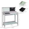 Outsunny Potting Bench Outdoor, with Removable Sink, Blackboard, Open Shelf Storage, Grid Backboard, for Garden, Backyard, Light Gray