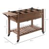 Outsunny Raised Garden Bed with 8 Grow Grids, Wooden Outdoor Plant Box Stand with Folding Side Table and Wheels, 49" x 21" x 34", for Vegetables