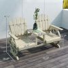 Outsunny 2-Seat Wooden Garden Bench with Table, Umbrella Hole, High Backrest, Armrests for Backyard, Patio, Garden, Natural Wood