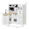 Qaba Large Kids Kitchen with Set, Pretend Wooden Cooking Toy Set with of Sound Effect, Microwave, Refrigerator, Simulation Faucet, White