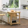HOMCOM Bamboo Kitchen Island Cart on Wheels - Utility Trolley with 2 Drawers & Open Shelves, Bamboo Tone