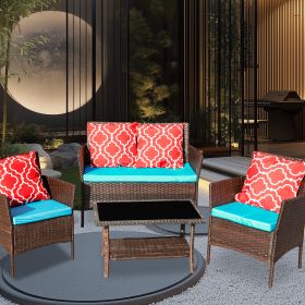 Four-Piece Sofa Set Table With Sofa Chair PE Rattan Outdoor Furniture (Color: Brown)