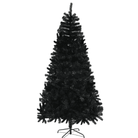 9ft Tall Artificial Christmas Tree, Unlit Xmas Tree With 2132 Branch Tips, Auto Open, Steel Base, Holiday Decor For Home Office, Black (Color: black)