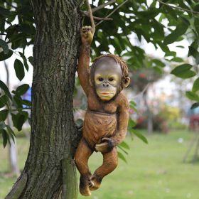Monkey Chimp Hanging Rope Garden Ornament Outdoor Statue Sculpture Resin Decor (Color: Chimp)