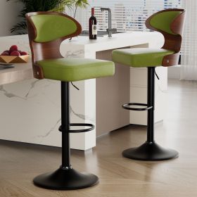 Bar Stools Set of 2 Seat Adjustable Height 25.2-33.8IN - Bentwood Swivel Barstools with Back & Footrest - PU Leather Upholstered Bar Chair for Bar (count: 2 set, Color: green)