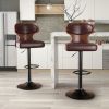 Bar Stools Set of 2 Seat Adjustable Height 25.2-33.8IN - Bentwood Swivel Barstools with Back & Footrest - PU Leather Upholstered Bar Chair for Bar