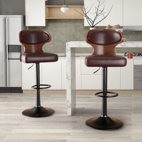 Bar Stools Set of 2 Seat Adjustable Height 25.2-33.8IN - Bentwood Swivel Barstools with Back & Footrest - PU Leather Upholstered Bar Chair for Bar (count: 1 set, Color: Brown)