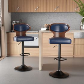 Bar Stools Set of 2 Seat Adjustable Height 25.2-33.8IN - Bentwood Swivel Barstools with Back & Footrest - PU Leather Upholstered Bar Chair for Bar (count: 1 set, Color: Blue)