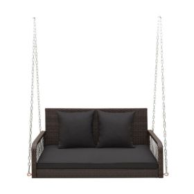 2-Person Outdoor Wicker Porch Swing with Seat and Back Cushions (Color: black)