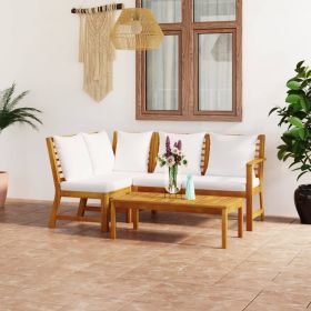 4 Piece Patio Lounge Set with Cushion Cream Solid Acacia Wood (Color: Brown)