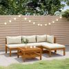5 Piece Patio Lounge Set with Cream Cushion Solid Acacia Wood
