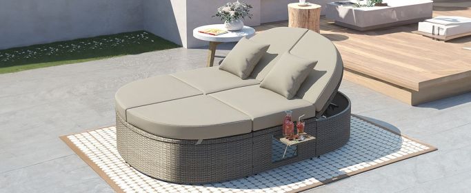 TOPMAX Outdoor Sun Bed Patio 2-Person Daybed with Cushions and Pillows (Color: as Pic)