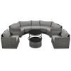GO 9-Pieces Outdoor Half-moon Patio Sofa Set, Round Sofa Set, Modern Style Sofa, Gray Wicker