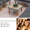 GO 9-Piece Patio Rattan Furniture Set, Outdoor Conversation Set With Acacia Wood Legs and Tabletop, PE Rattan Sectional Sofa Set with Coffee Table