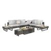 6-Person Patio Sectional Furniture Set with Extendable Coffee Table with Ice Bucket, Collapsible Seat