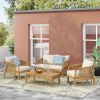 4-Pieces Acacia Wood Patio Furniture Set, Outdoor Furniture with Coffee Table, Patio Conversation Set Deep Seating with Soft Cushion